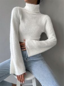 Sweter Sweter Women Bez wzór Kobiet Kobiet Krótki kołnierz Krótki pullover Modna seksowna kurtka dla kobiet