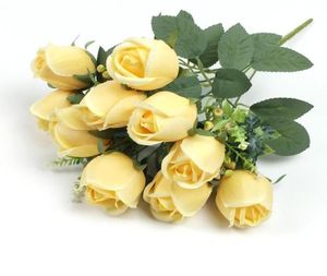 Flores decorativas grinaldas rosa azul artificial belos botões para casa casamento rosas decoração amarelo falso buquê de flores outono3377491