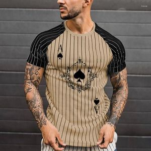 Homens camisetas Verão Spade Poker Stripe T-shirt Casual 3D-Print Oversized Sólido Simples 2023 Confortável e Respirável