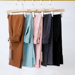 LL Nuovi pantaloni morbidi yoga orlo a fessura lunghi pantaloni a gamba larga a larga gamba casual slim fit in tessuto mormo