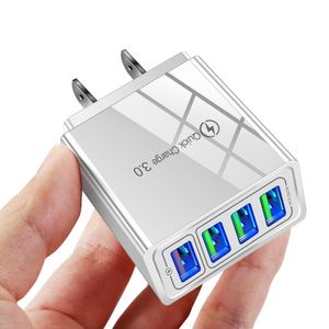 Caricabatterie USB Quick Charge 3.0 Adattatore da muro a 4 porte QC 3.0 Adattatore da viaggio per caricabatteria da casa per telefono cellulare con presa EU US