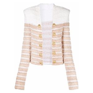 Sweaters Knit Cardigan Jacket Pink 2022 Autumn Fashion New Lion Button Striped Color Matching Knitted Coat Knee Skirt Women High Quality