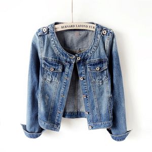 Kvinnors jackor Autumn Women Denim Jacket Långärmad jeansjacka Bomber Vintage Kort jacka Ytterkläder 6xl P1019 230427