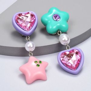 Stud Cute Love Heart Drop Earrings For Girls Trendy Lovely Acrylic Resin Pearls Star Shaped Dangle Accessories 231127