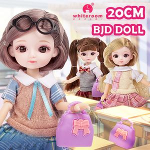 Dockor 18 BJD Doll 20cm 13 MOVERABLE JOINTS BROW 3D Big Eyes Fashion School Uniform and Wedding Dress Birthday Present For Kids Dolls 16 230427