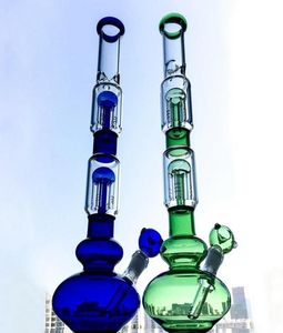 Double 4 Arms Tree Perc Hookahs Glass Beaker Bongs Green Blue Oil Dab Rigs With Diffused Downstem Water Pipes9457424