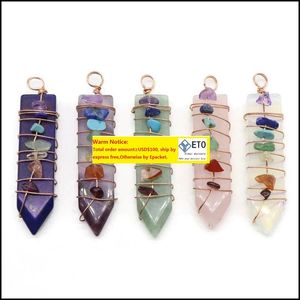 Arts And Crafts Arts Gifts Home Garden Healing Natural Stone Pendum Charms Wire Wrap 7 Chakra Pendant Reiki Amethysts La Dhz7N LL