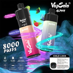 Vapsolo 8000 9000 Pufs Vaper Desechable Pod Sistem Cihaz Kiti Elektronik Sigara Alpha Vaper 8 K 9K Puf Puf Pods 650mAH Şarj Edilebilir Pil