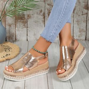 Dress Shoes Summer 2023 European And American Large Size Rope Bottom Muffin Thick Sole Buckle Wedge Heel Women's Sandals