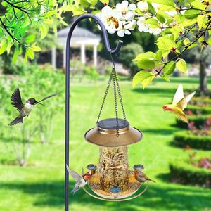 Alimentazione Mangiatoia per Uccelli a Energia Solare all'Aperto Luce Solare Impermeabile Lanterna Solare con Vassoio in Metallo Bronzo Appeso Selvaggio per la Decorazione del Giardino
