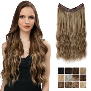 Wire Hair Extensions Adjustable Headband Synthetic Wavy Curly Invisible Transparent No Clip Long Hair Pieces