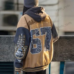 Мужские куртки Американская ретро осенне-зимняя куртка пальто женская Y2K уличная хип-хоп универсальная бейсбольная форма пара повседневный свободный трендовый топ T231127