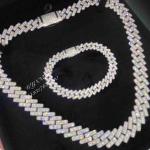 One Row Big Stone 15mm Rapper Bredd 925 Sterling Silver Iced Out VVS Moissanite Diamond Cuban Link Chain