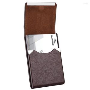 Card Holders Men Holder Stainless Steel PU Leather Women Cardcase Big Capacity Business Style Name Box Stationery Material