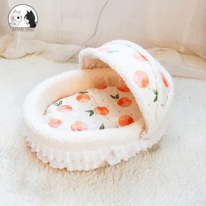 Pens Princess Pet Bed Sweet Lace Fruit Print Dogs Basket Soft Material Sleeping Dog House Cute Cat Nest Pet Cushion Puppy Kennel New