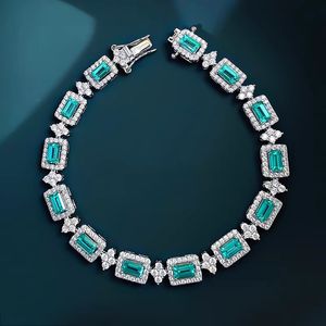 Trendy Lab Bracciale rigido con diamanti acquamarina Braccialetti da sposa in oro bianco 14 carati per le donne Regalo di gioielli di fidanzamento nuziale