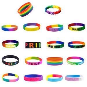 Unisex LGBT Rainbow Letters Sports Wristband Six-Color Gay Lesbian Pride Silicone Rubber Wristlet Bracelet Party Parade 18 Types