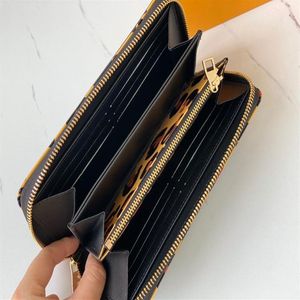 Äkta lädermärkesdesigners Leopard plånböcker armbandsväskor handväska mode zippy toppkvalitet lång plånbok klassiker blixtlåsficka ba2676
