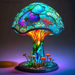 Night Lights Vintage Stained Glass Mushroom Table Lamp Plant Series Snail Octopus Creative Colorful Bedroom Bedside Flower Retro Night Light YQ231127