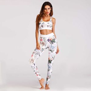 Yoga Outfit Women Yoga Sets Print Flower 2 pieces Gym Clothing Bra Leggings Workout Outfit Female Athletic Pilates Training Fitness Sets P230504