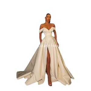 Eeqasn a-line prom klänning våren satin från axeln v hals hög slits lång kvällsklänning formell elegant vestidos de gala