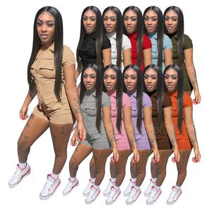 Hot Item Womens Designer Jumpsuits 2023 Summer New Zipper Pocket Bodysuits Short Sleeve Shorts One-pieces Rompers