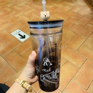 Creative (dryck) Starbucks muggrosa körsbärsblomma stort kapacitet dubbel glas med sippy kopp kaffemugg gåva