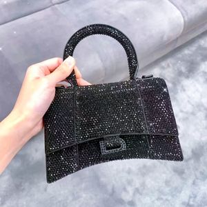 Women's Inlaid rhinestone diamond hourglass tote Bags glisten clutch crossbody shoulder bag Luxury Genuine leather Designer handbag fashion pink sling make up Bag