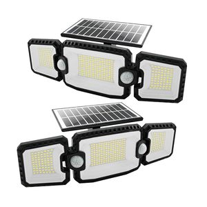 Luci da parete solari 305 LED Doppi sensori Impermeabile per esterno 3 teste Luci di sicurezza grandangolare 270° con pannello solare in silicio monocristallino