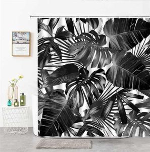 Plant Leaves Shower Curtains Black White Palm Leaf For Bathroom Decor Curtain Washable Fabric Customizable Size Bathroom Things 218449102