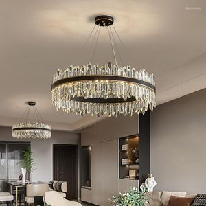 Żyrandole czarne oświetlenie żyrandola do salonu nowoczesne luksusowe okrągłe kryształ lampa home dekoracje domowe owalne kuchnia LED Cristal Luster