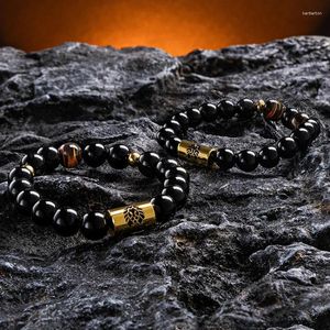 Filo di catena di perline di agata nera per amanti maschili e femminili Bracciale con piccolo leone in stile nazionale