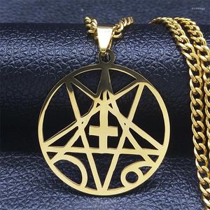 ペンダントネックレスステンレス鋼逆ペンタグラムクロスネックレスLavey Satanic Occult Jewery Joyeria Acero inoxidable N1158S6