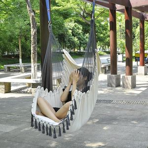 Camp Furniture Casual Household Hammock Cradle Hanging Swing Tassel Design Chair Rollover Garden White