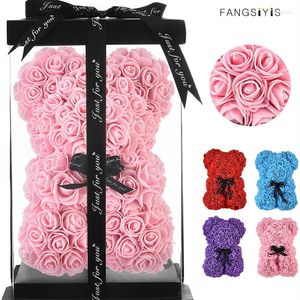 Decorative Flowers 40CM Rose Bear Teddy Forever Everlasting Flower For Window Display Anniversary Christmas Valentines Gift