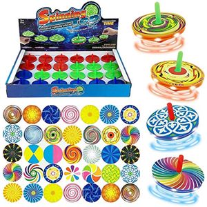 24 PCS Light Up Mini Spinning Tops LED Hand Spinners Toys with Colorful DIY Stickers Design Your Own Novelty Bulk Stocking Stuffers Party Favors