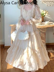 Sukienki Court Vintage Fairy Dress Women Sweet Ruffles High talia Elegancka Księżniczka sukienka Kobieta 2022 Summer Casual Classy Party Sukienka Nowa