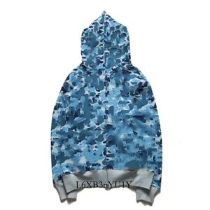 Varsity Erkek Tasarımcı Hoodies Zip Up Shark Ceketler Uzun Kollu Kapüşonlu Katlar Gevşek Kamuflaj Ceket Baskı Kadın Bape Hoody 6018