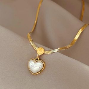 Chokers Non Fading Necklace 2023 Pearl Heart Pendant Stainless Steel Gold Color for Women Party Luxury Jewelry Accessories 231127