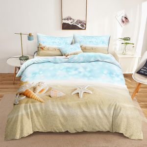 Bettwäsche-Sets Summer Beach Bedding Sandy Beach Bettbezug-Set Coastal Starfish Conch Bedruckte Jungen-Mädchen-Bettwäsche Dropshipers-Bettwäsche-Sets 230427