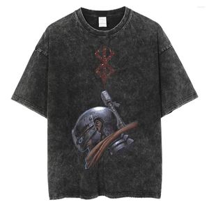 Męskie tshirty T koszule Hip Hop Streetwear Men Black Tshirt Zmyty vintage Berserk Anime Graphic Tshirt Summer Short Sleeve Botton Shirt