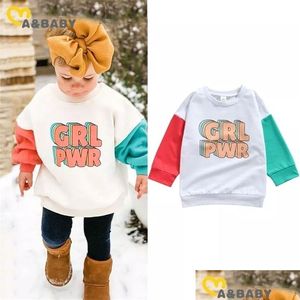 Hoodies tröjor ma baby 1-6y höst barn flickor tröja grl pwr brev tryckt långärmad plover toppar kausal barn kläder dhuyx