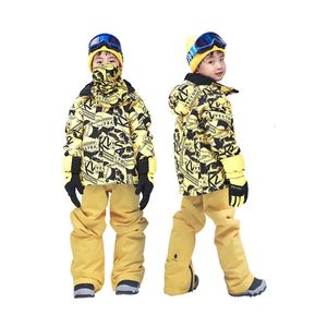 Garnitury narciarskie chłopcy narciarstwo wodoodporne dla dzieci kurtka narciarska Kurtka narciarska Wysokiej jakości dziewczęta zimowe ciepłe ubranie na zewnątrz z kapturem garnitur -30 stopnia 231127