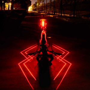 Cykelbelysningar Fällbara lasercykelljus bakre bakre säkerhet VARNING Cykelljus USB -laddningsbar cykel svans bakljus Vattentät cykellampa P230427