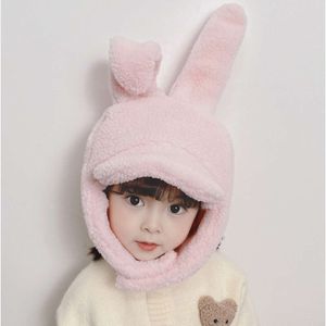 ins kids faux fur hats子供はウサギの耳を切るフリース帽子冬の男の子の女の子暖かい耳マフビーニーキャップa9349