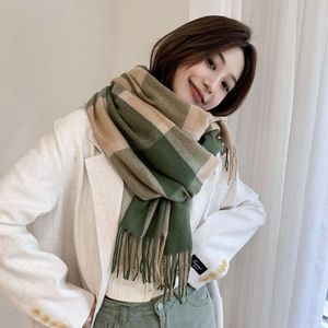 2023 New Korean Winter Imitation Cashmere Plaid Scarf Men's and Women's Tassel Shawl Warm Neck long silk scarves wholesale painted scarfs