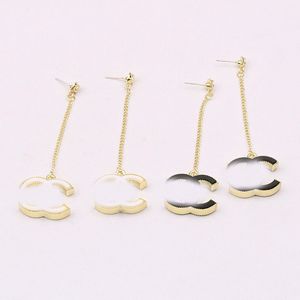 Cute 18K Gold Plated Luxury Brand Designers Double Letters Stud Dangle Hoop Geometric Famous Women Long Eardrop Crystal Rhinestone Chain Earring Wedding Jewerlry