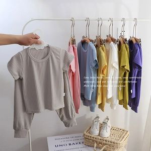 Pajamas Tshirt Pants Summer Girl Boy Home Clothes Outfits Toddler Costume Two Piece Set Childrens Wear Leisure Solid Color 231127
