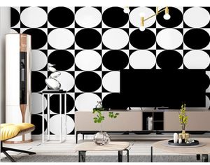 Nordic Black -Biały Plaid Wallpaper Geometryczne Krąg El Restauracja Milk Tea Shop Ubrania SKLEPTA SKLEPTACJA DO SALIVE3326451