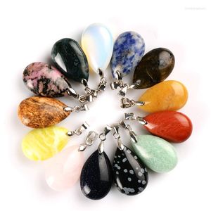 Pendant Necklaces Assorted Natural Stone Water Drop Pendants Pendulum Crystal Fluorite Opalite Obsidian Chakra Healing Reiki Beads&